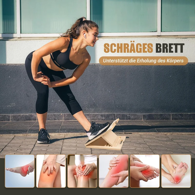 Wadendehner Schrägbrett aus Holz, 5 Winkeln Slant Stretch Board mit Trainingsposter und 2 Widerstand