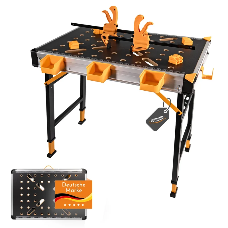 Lemodo Mobile Werkbank, klappbar, höhenverstellbar, 454 kg Tragkraft Alu/Holz, Alu/Holz