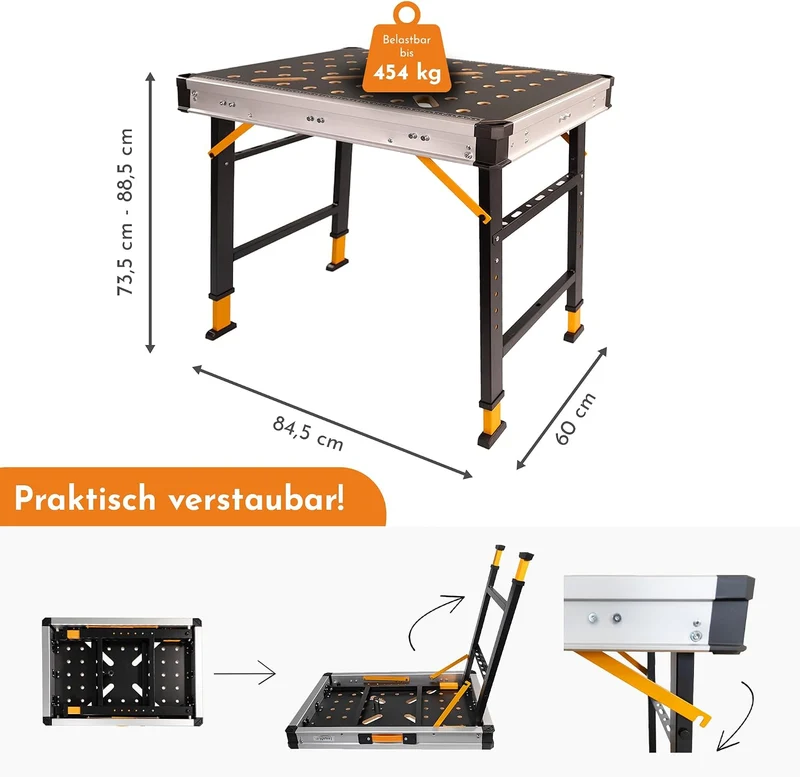 Lemodo Mobile Werkbank, klappbar, höhenverstellbar, 454 kg Tragkraft Alu/Holz, Alu/Holz