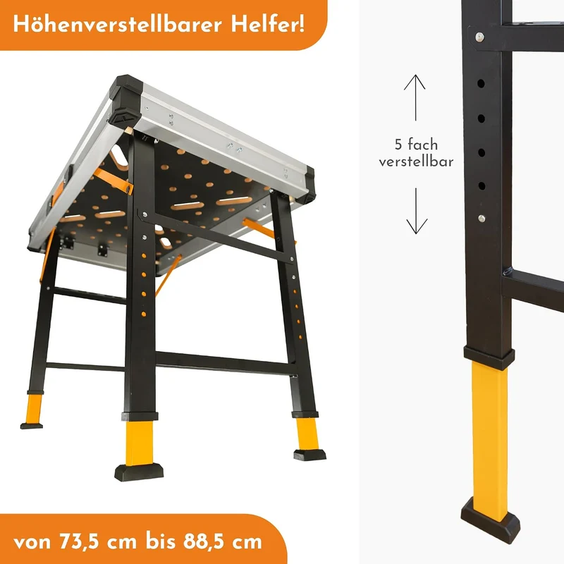 Lemodo Mobile Werkbank, klappbar, höhenverstellbar, 454 kg Tragkraft Alu/Holz, Alu/Holz