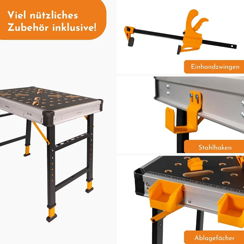Lemodo Mobile Werkbank, klappbar, höhenverstellbar, 454 kg Tragkraft Alu/Holz, Alu/Holz