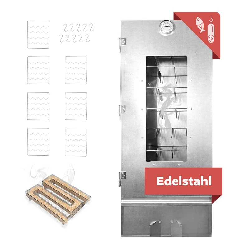 Lemodo Räucherofen 110 cm Edelstahl mit Kaltrauchgenerator – Räucherschrank mit Räucherschnecke, Sic
