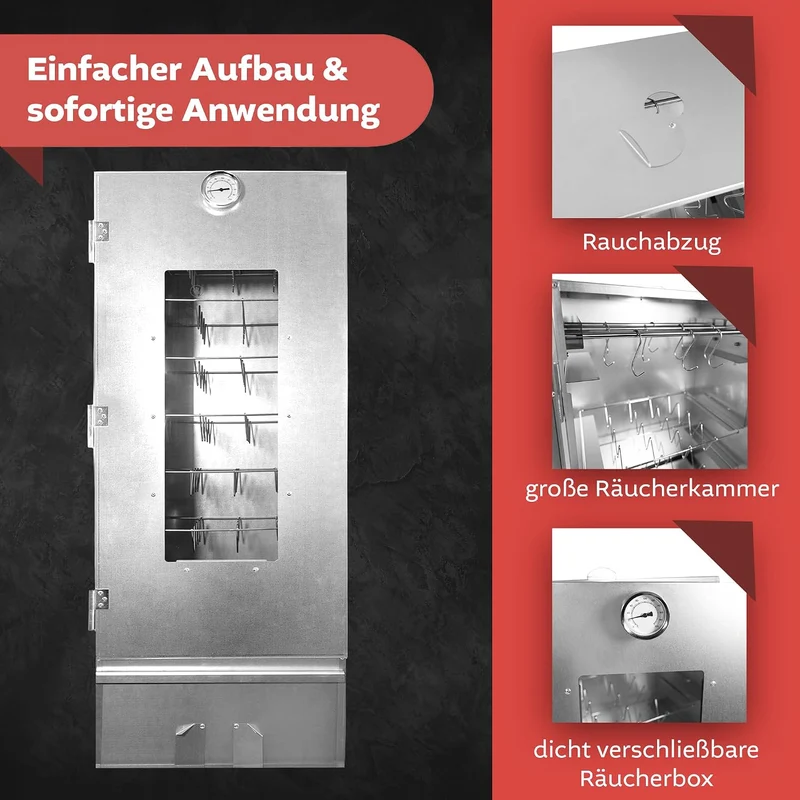 Lemodo Räucherofen 110 cm Edelstahl mit Kaltrauchgenerator – Räucherschrank mit Räucherschnecke, Sic