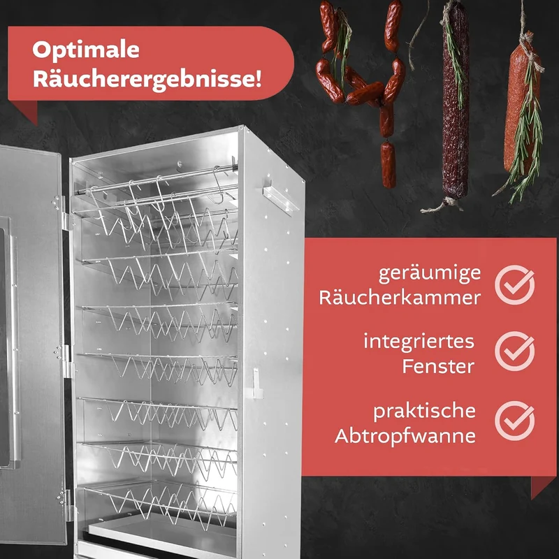 Lemodo Räucherofen 110 cm Edelstahl mit Kaltrauchgenerator – Räucherschrank mit Räucherschnecke, Sic