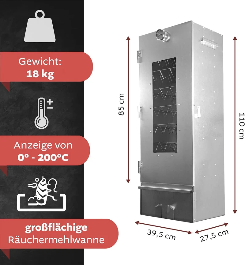 Lemodo Räucherofen 110 cm Edelstahl mit Kaltrauchgenerator – Räucherschrank mit Räucherschnecke, Sic
