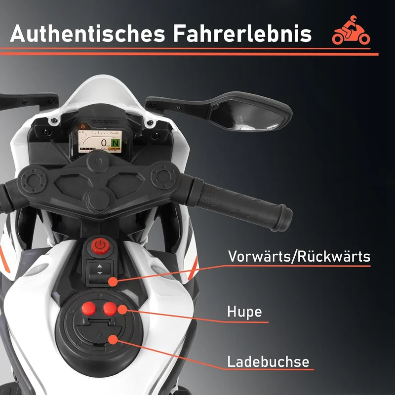LEMODO Elektro-Motorrad mit Licht und Sound | Kindermotorrad mit abnehmbaren Stützrädern | Elektro M