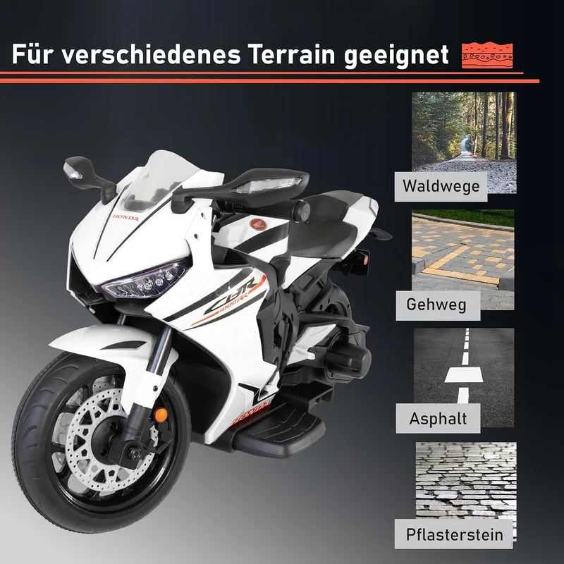 LEMODO Elektro-Motorrad mit Licht und Sound | Kindermotorrad mit abnehmbaren Stützrädern | Elektro M