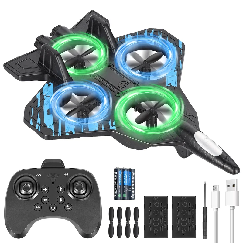 Mini Drohne für Anfänger ferngesteuerter Quadrocopter mit 2 Akkus Schwarz, Schwarz