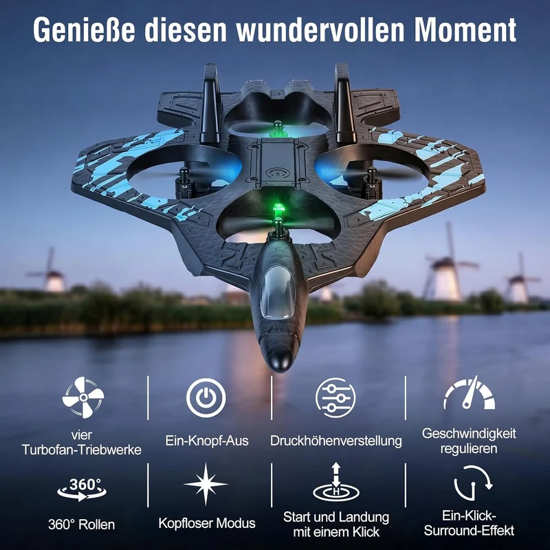 Mini Drohne für Anfänger ferngesteuerter Quadrocopter mit 2 Akkus Schwarz, Schwarz