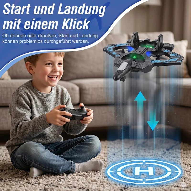 Mini Drohne für Anfänger ferngesteuerter Quadrocopter mit 2 Akkus Schwarz, Schwarz