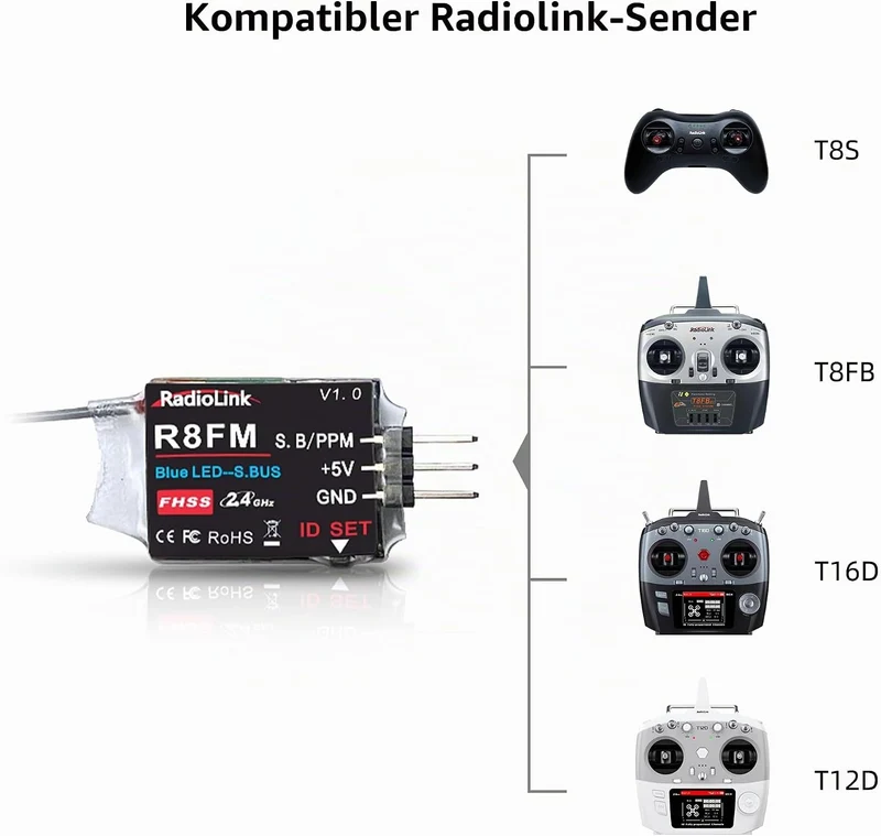 Radiolink R8FM RC Empfänger 2.4 Ghz SBUS/PPM/PWM 8 Kanäle grosse Reichweite bis zu 2000m für Flugzeu
