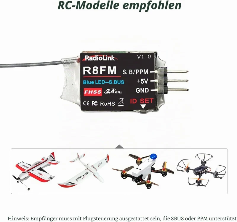 Radiolink R8FM RC Empfänger 2.4 Ghz SBUS/PPM/PWM 8 Kanäle grosse Reichweite bis zu 2000m für Flugzeu