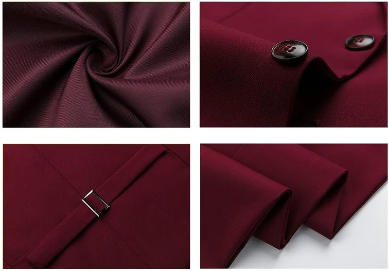 KUDORO Herren Anzüge 3-Teilig Slim Fit Zwei Knöpfe Formell Sakko Weste Hose XXL Weinrot1, XXL Weinro
