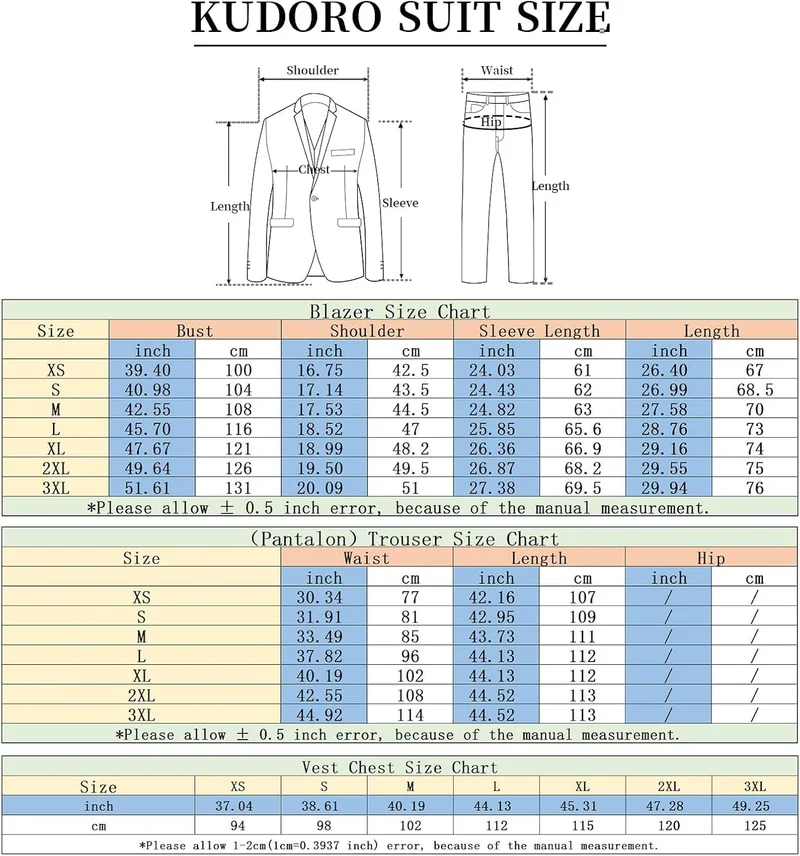 KUDORO Herren Anzüge 3-Teilig Slim Fit Zwei Knöpfe Formell Sakko Weste Hose M Dunkelgrau1, M Dunkelg