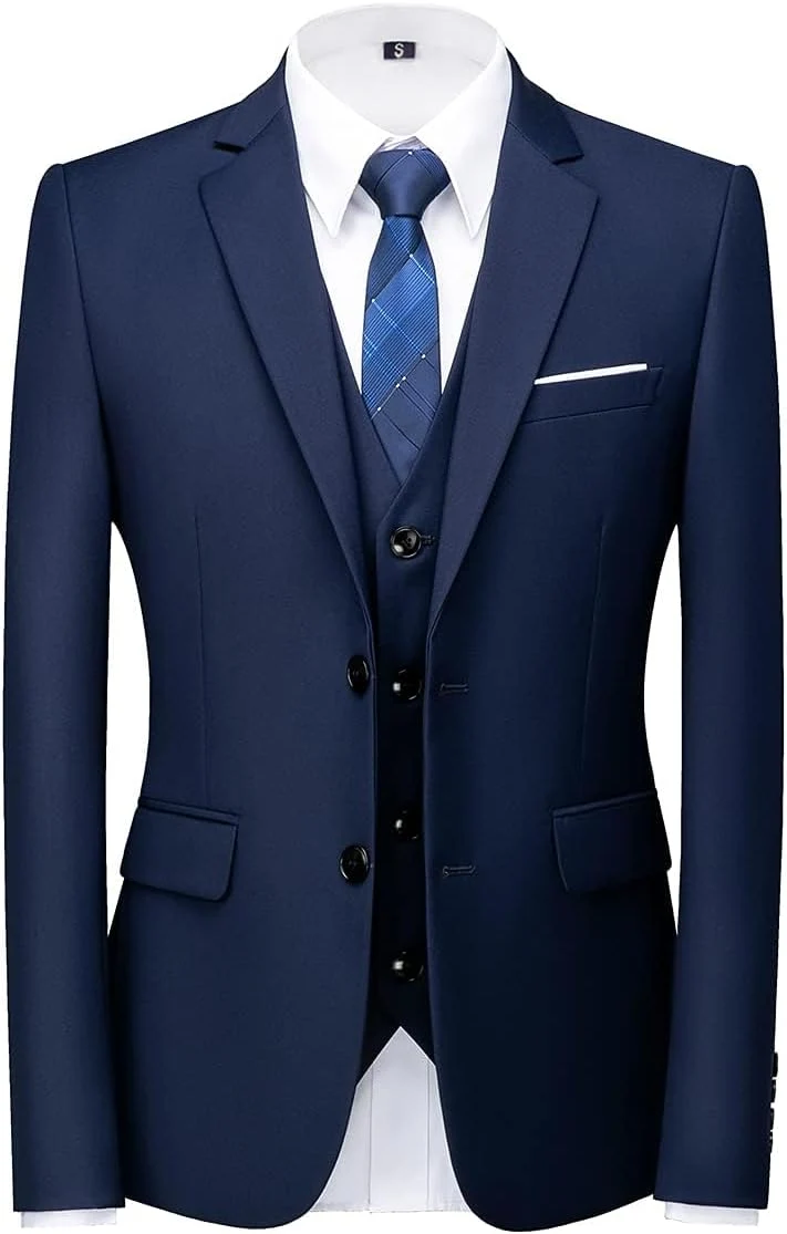 KUDORO Herren Anzüge 3-Teilig Slim Fit Zwei Knöpfe Formell Sakko Weste Hose S Blau1, S Blau1