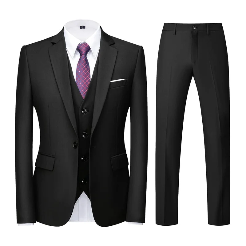 KUDORO Herren Anzüge 3-teilig Slim Fit Eine Knöpfe Sakko Weste Hose 3XL Schwarz1, 3XL Schwarz1