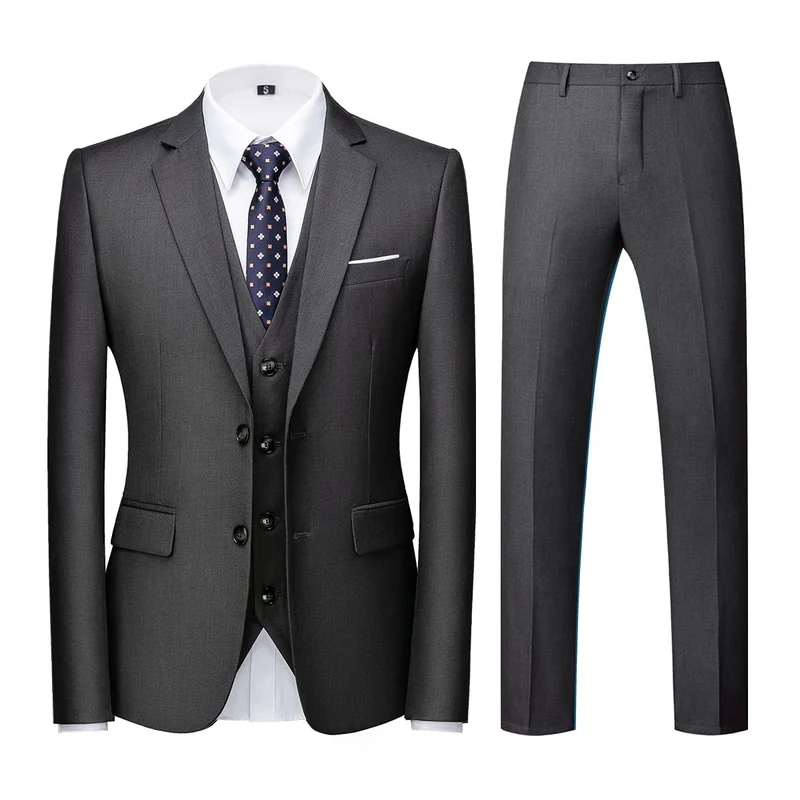 KUDORO Herren Anzüge 3-Teilig Slim Fit Zwei Knöpfe Formell Sakko Weste Hose XXL Dunkelgrau1, XXL Dun