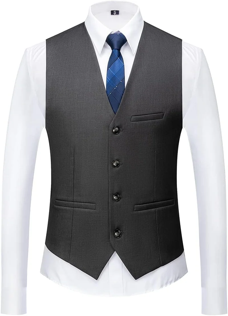 KUDORO Herren Anzüge 3-Teilig Slim Fit Zwei Knöpfe Formell Sakko Weste Hose XXL Dunkelgrau1, XXL Dun