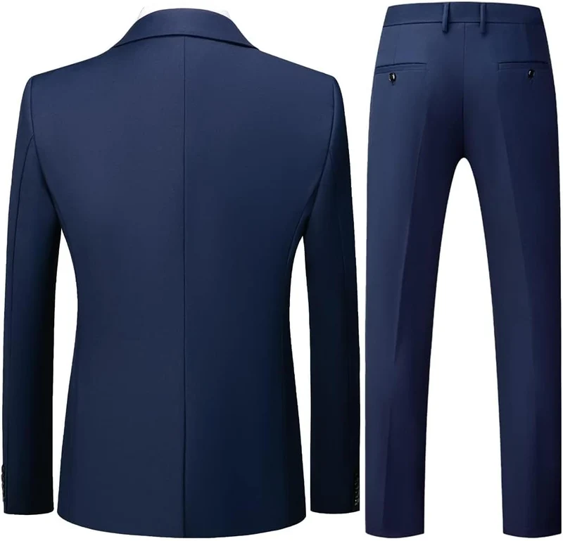 KUDORO Herren Anzüge 3-teilig Zwei Knöpfe Sakko Weste Hose mit Krawatte XXL Blau, XXL Blau