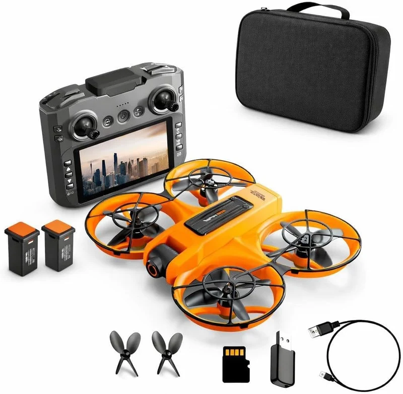 RC Drohne mit HD Dual Kamera, Display Fernbedienung, Brushless Motor, 90° Kamera, FPV Livebild, Opti