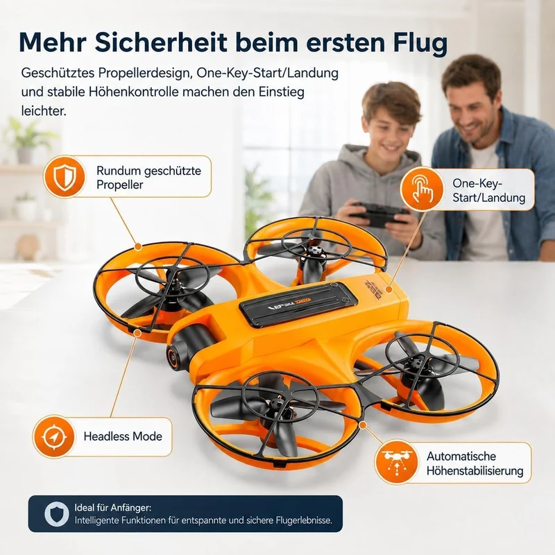 RC Drohne mit HD Dual Kamera, Display Fernbedienung, Brushless Motor, 90° Kamera, FPV Livebild, Opti