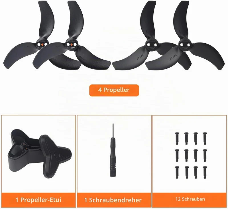 4 Stück 3032S Propeller für Avata 2 und 1 Stück Propeller-Aufbewahrungskoffer, Leicht geräuscharm st