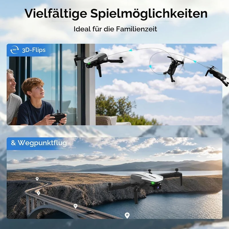 SIMREX Drohne mit Kamera 1080P für Kinder, Anfänger, Faltbarer Mini Quadrocopter mit Höhenhaltung, O
