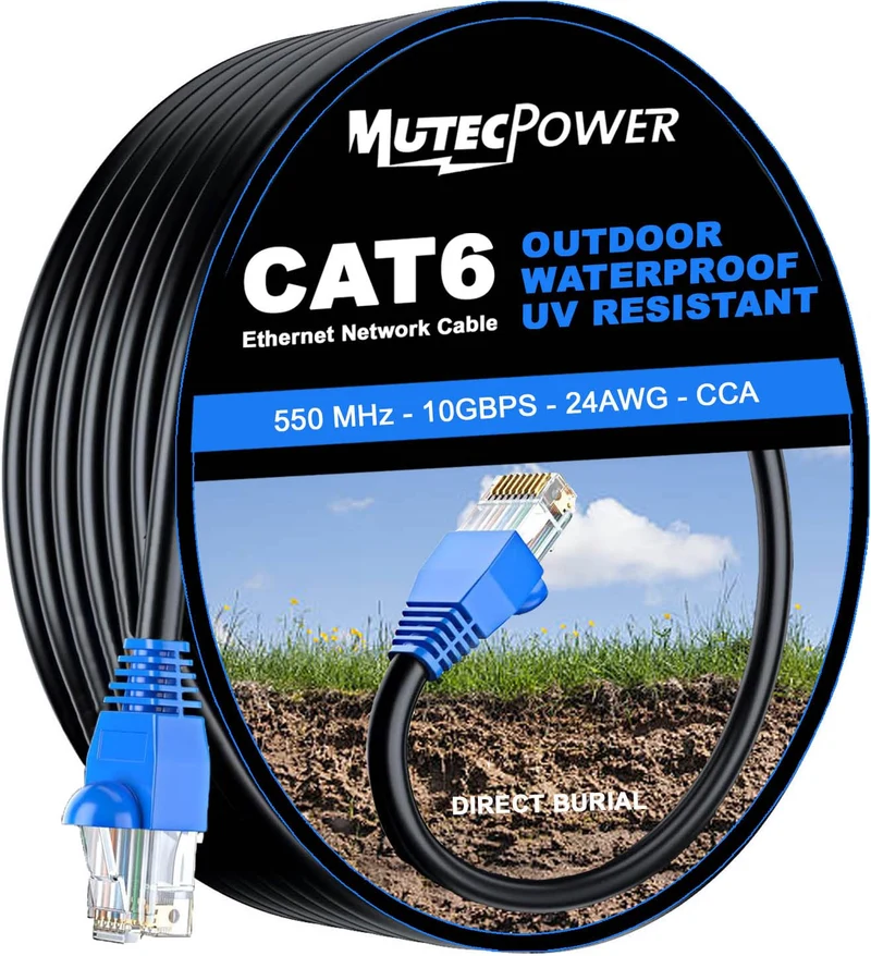 MutecPower CAT6 50m Aussen Verwendung wasserdicht - CCA - Direct Burial Ethernet Netzwerkkabel - 250