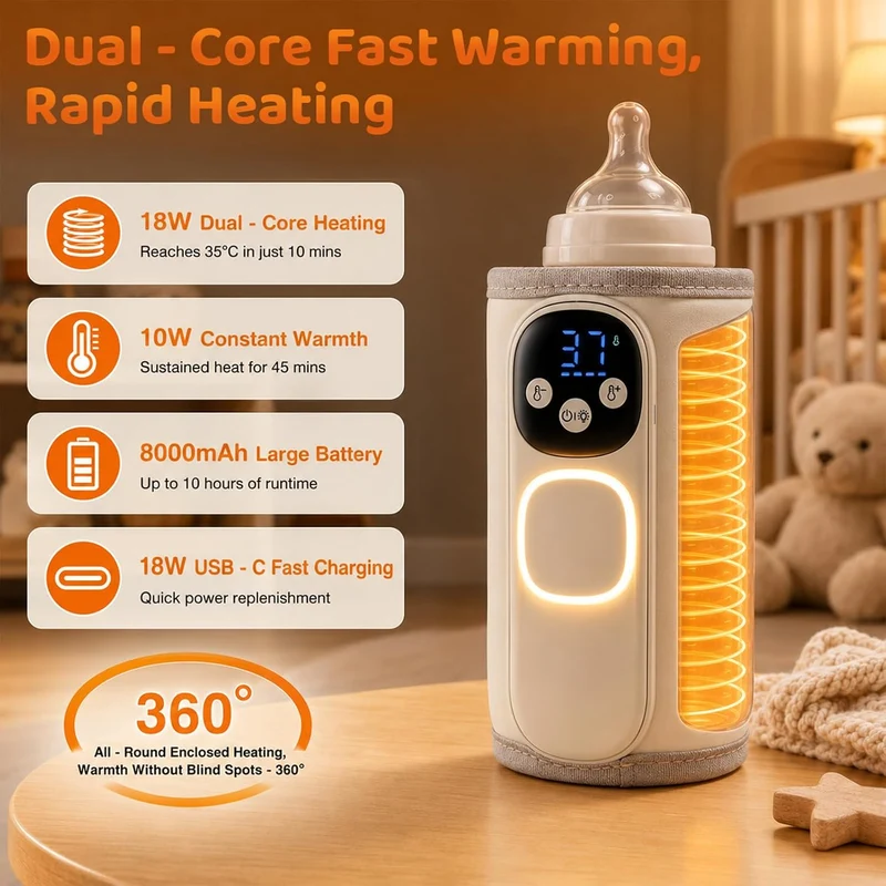 Flaschenwärmer Baby 8000mAh Akku 11 Stufen 35-55°C USB-C tragbar