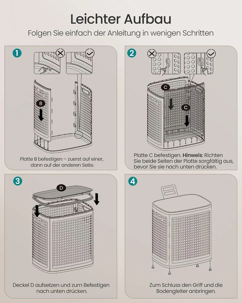 SONGMICS Wäschekorb mit Deckel, Wäschesammler Plastik, 75 L, Wäschetonne schmal, Wäschebox platzspar