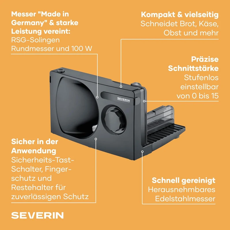 SEVERIN Allesschneider für Brot, Aufschnitt oder Käse, Brotschneidemaschine mit stufenlos einstellba