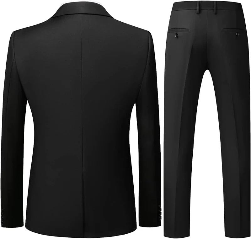 KUDORO Herren Anzüge 3-teilig Zwei Knöpfe Sakko Weste Hose mit Krawatte XL Schwarz, XL Schwarz