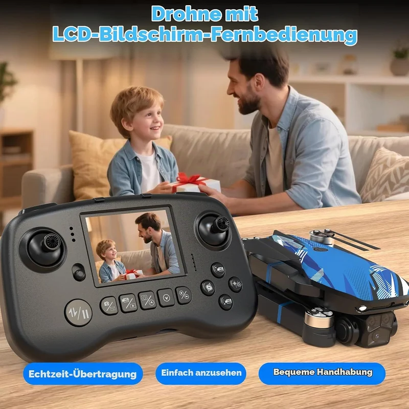 Drohne mit Kamera RC LCD Bildschirm FPV live Video, Drohne für Kinder mit Bürstenlosem Motor, 270°-H