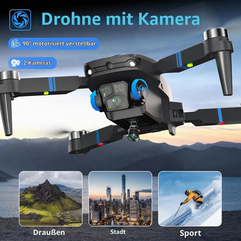 Drohne mit Kamera RC LCD Bildschirm FPV live Video, Drohne für Kinder mit Bürstenlosem Motor, 270°-H
