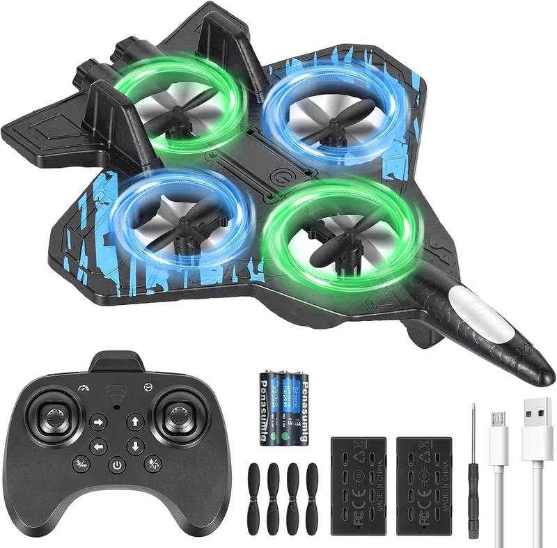 Mini Drohne für Anfänger, ferngesteuerter Quadrocopter mit 2 Akkus Schwarz, Schwarz