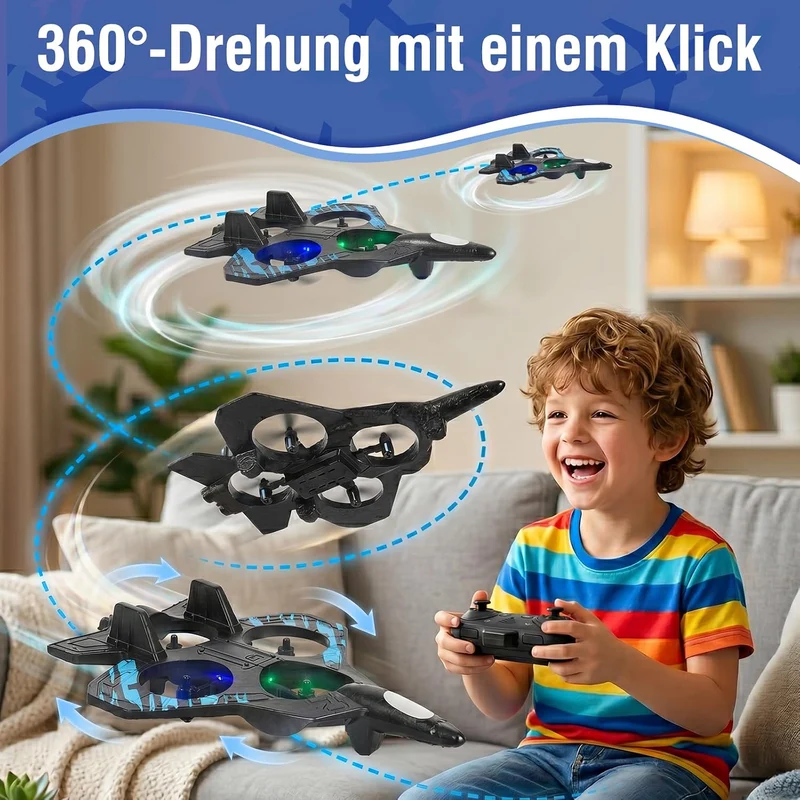 Mini Drohne für Anfänger, ferngesteuerter Quadrocopter mit 2 Akkus Schwarz, Schwarz