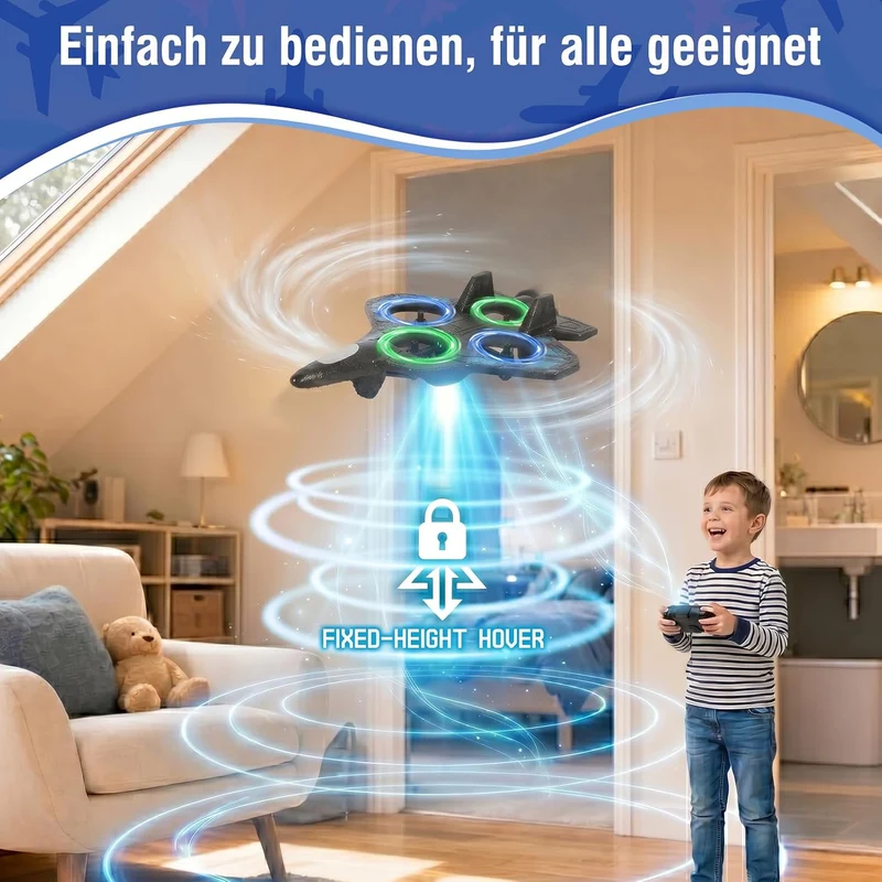 Mini Drohne für Anfänger, ferngesteuerter Quadrocopter mit 2 Akkus Schwarz, Schwarz