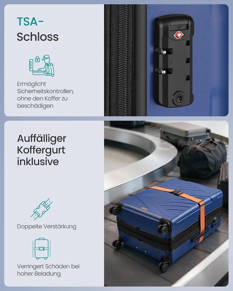 SONGMICS Koffer, Reisekoffer, Hartschalenkoffer mit TSA-Schloss, Koffergurt, ABS-Trolley, 4 Zwilling