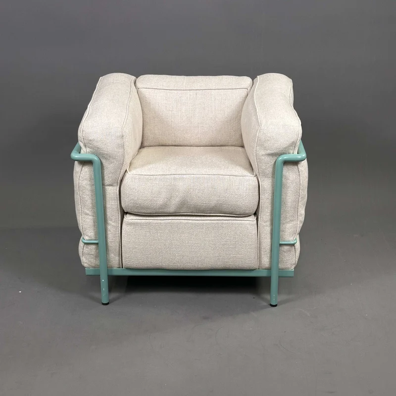Cassina LC2 Sessel Stoff Leinen beige Gestell türkis