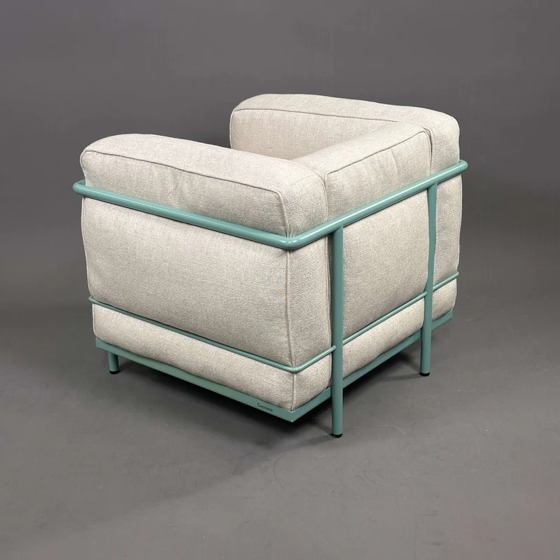 Cassina LC2 Sessel Stoff Leinen beige Gestell türkis