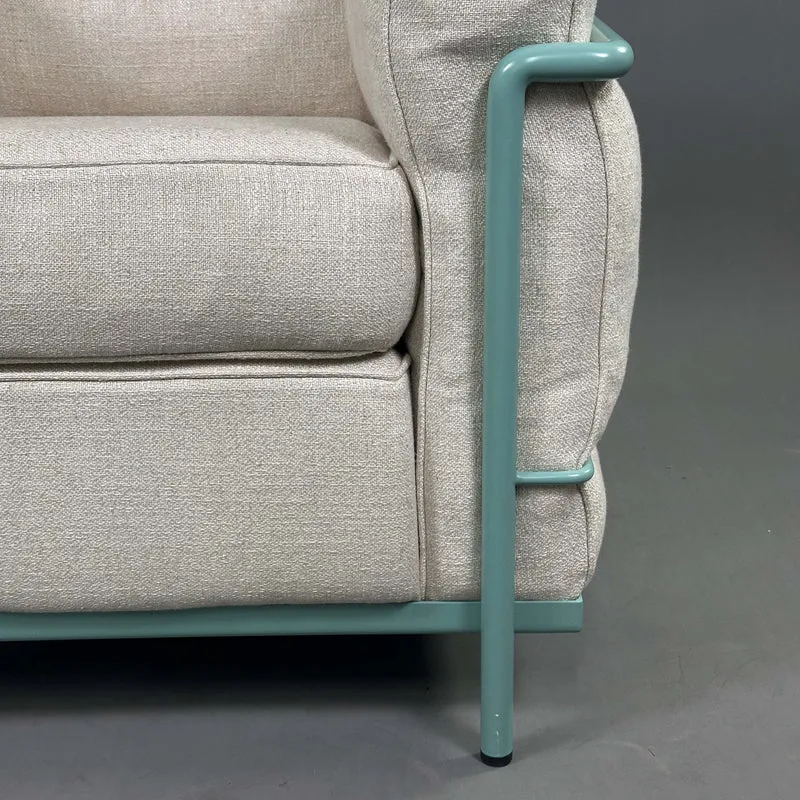 Cassina LC2 Sessel Stoff Leinen beige Gestell türkis