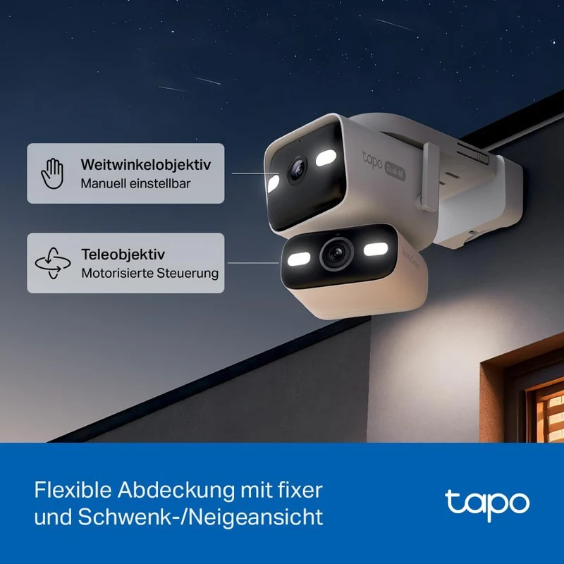 Tapo C575D 4K Überwachungskamera Aussen mit Dual-Objektiv, 170° Ultraweitwinkel, 8mm Teleobjektiv, P