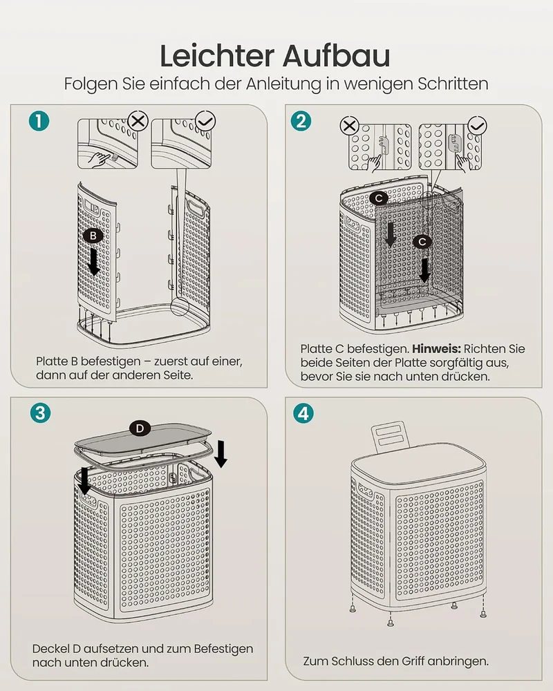 SONGMICS Wäschekorb mit Deckel, Wäschesammler Plastik, 75 L, Wäschetonne schmal, Wäschebox platzspar