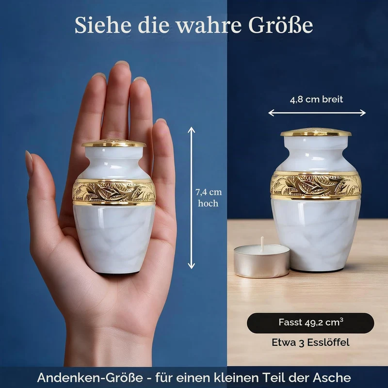 Weisse Andenken-Urne – Mini-Urne für Asche mit Box und Tasche im Lieferumfang – ehren Sie Ihre Liebs