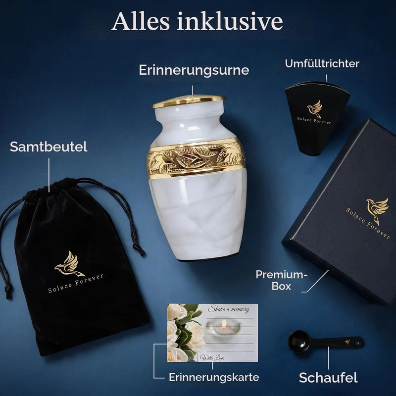 Weisse Andenken-Urne – Mini-Urne für Asche mit Box und Tasche im Lieferumfang – ehren Sie Ihre Liebs