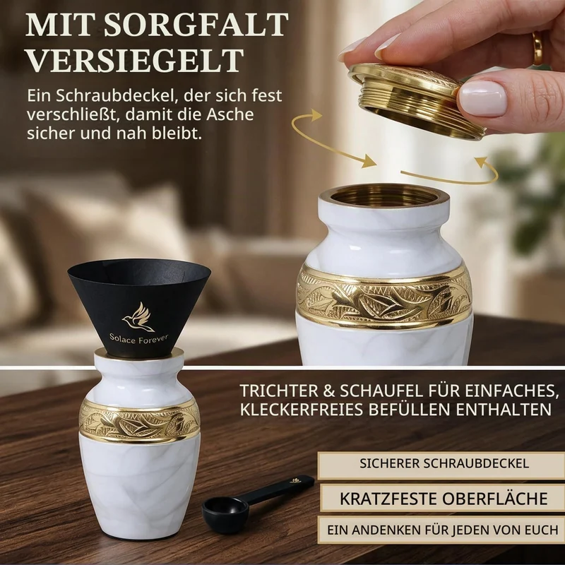 Weisse Andenken-Urne – Mini-Urne für Asche mit Box und Tasche im Lieferumfang – ehren Sie Ihre Liebs