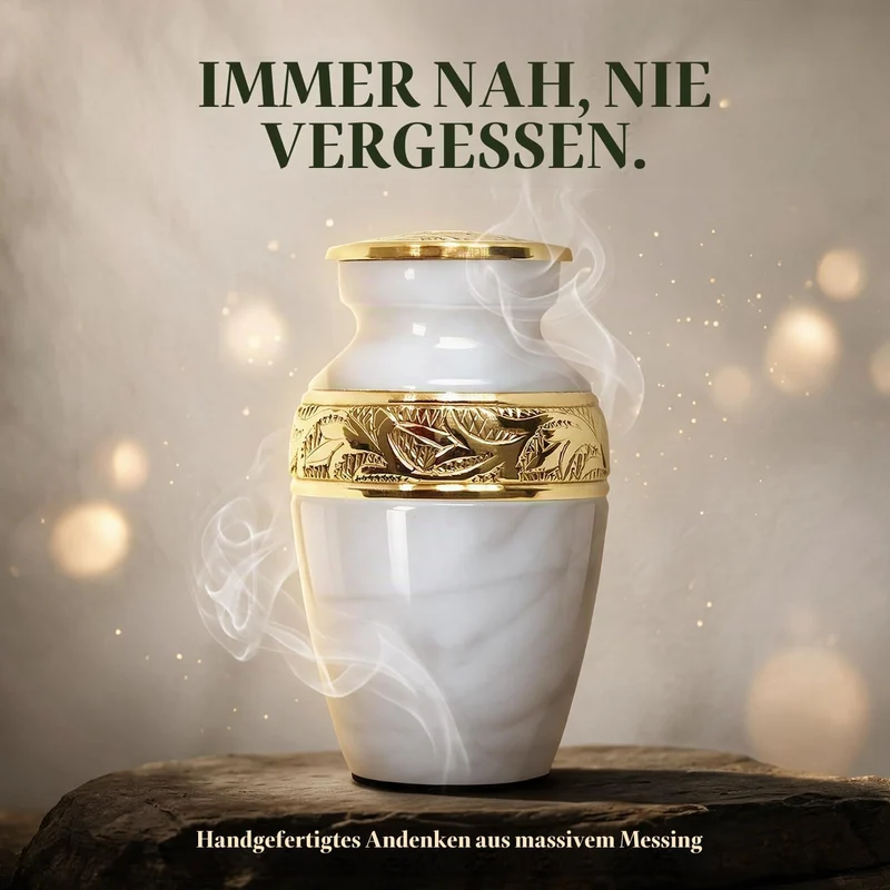Weisse Andenken-Urne – Mini-Urne für Asche mit Box und Tasche im Lieferumfang – ehren Sie Ihre Liebs