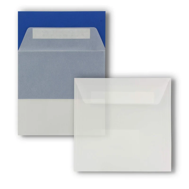 200x Quadratische Brief-Umschläge ohne Fenster in Transparent Weiss - 15,5 x 15,5 cm - Haftklebung -