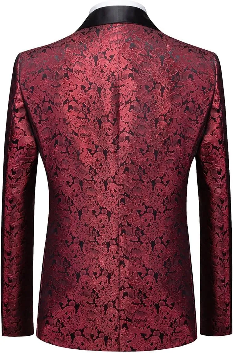 KUDORO Herren Anzüge 3-Teilig Slim Fit Paisley EIN Knöpfe Sakko Weste Hose 3XL Rot1, 3XL Rot1