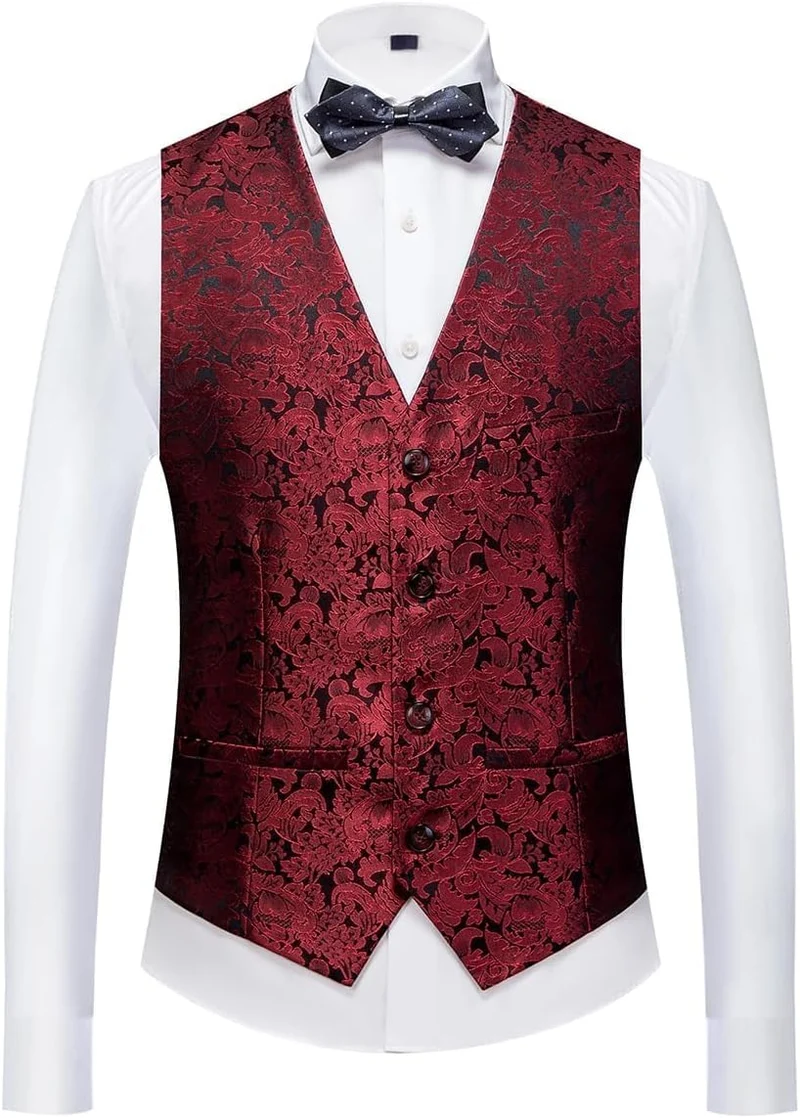 KUDORO Herren Anzüge 3-Teilig Slim Fit Paisley EIN Knöpfe Sakko Weste Hose 3XL Rot1, 3XL Rot1